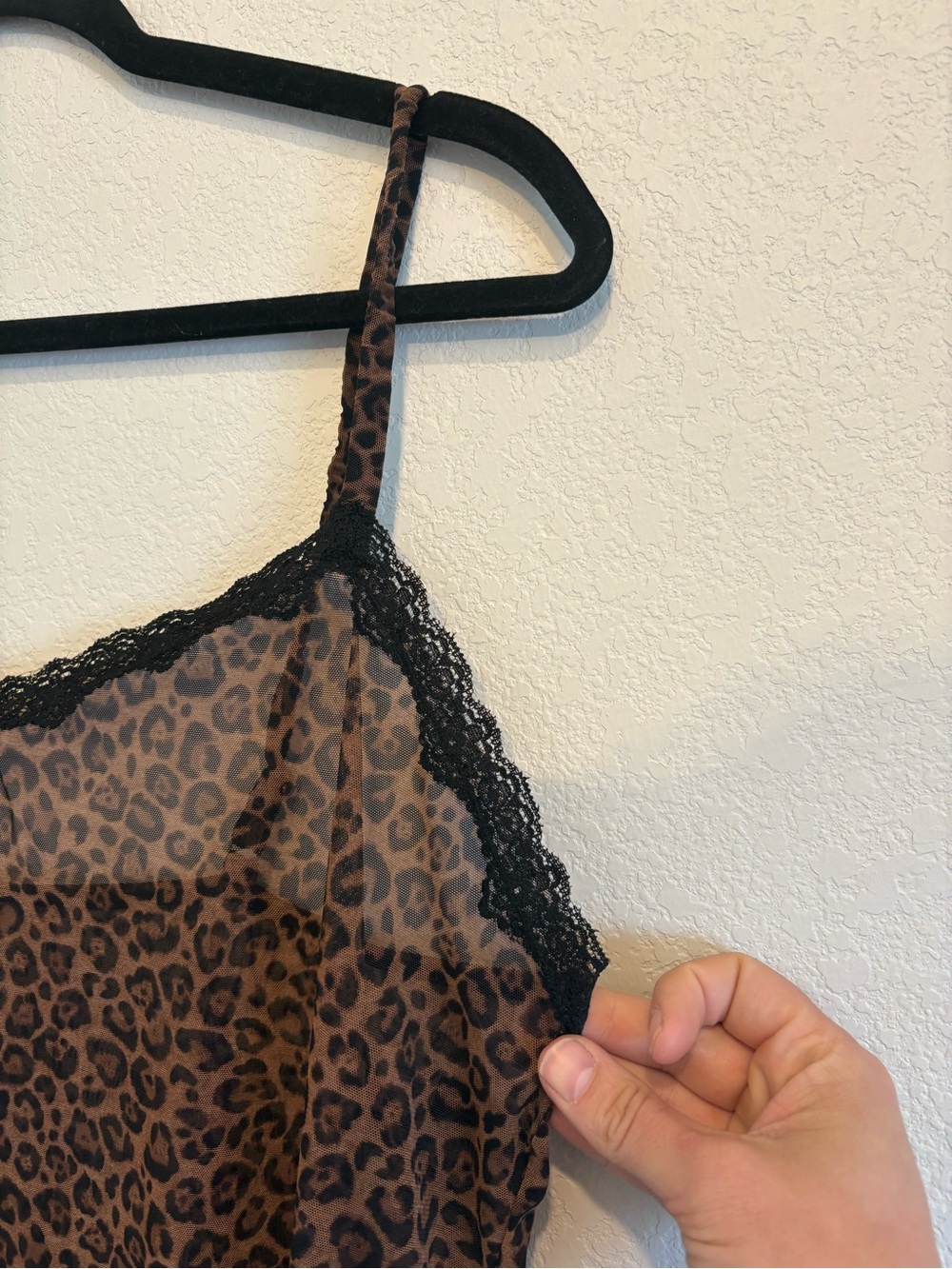 Leopard Print Lace Trim Camisole Tank Y2K Sheer Animal Print Top Women’s XL - Picture 7 of 13